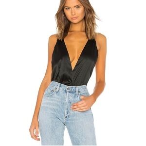 Superdown Sage Black Open Back Tank Bodysuit Size Small